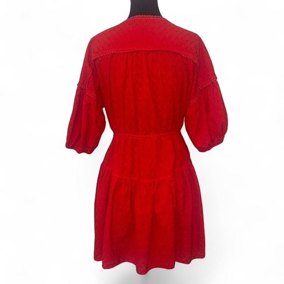 Chelsea & Violet Red Gameday Eyelet Puff Sleeve Button Front mini Dress SZ M - Picture 4 of 11